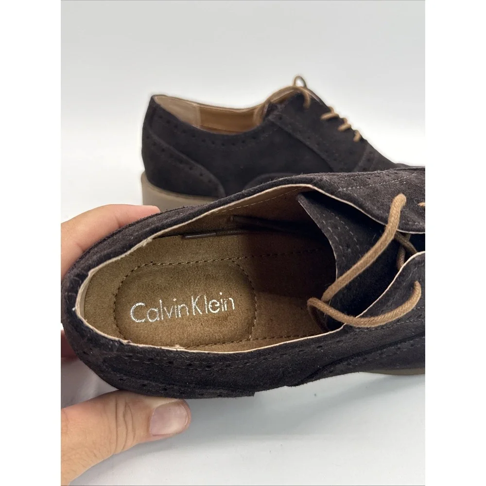 Men's Calvin Klein Gaige Solid Brown Suede Oxford Cap Toe Dress Shoe Sz 10 Mint